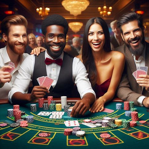 Παρέα φίλων παίζει Blackjack σε τραπέζι καζίνο